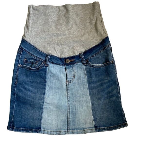 Thyme Light & Dark Wash Distressed Denim Skirt XS - Picture 1 of 8